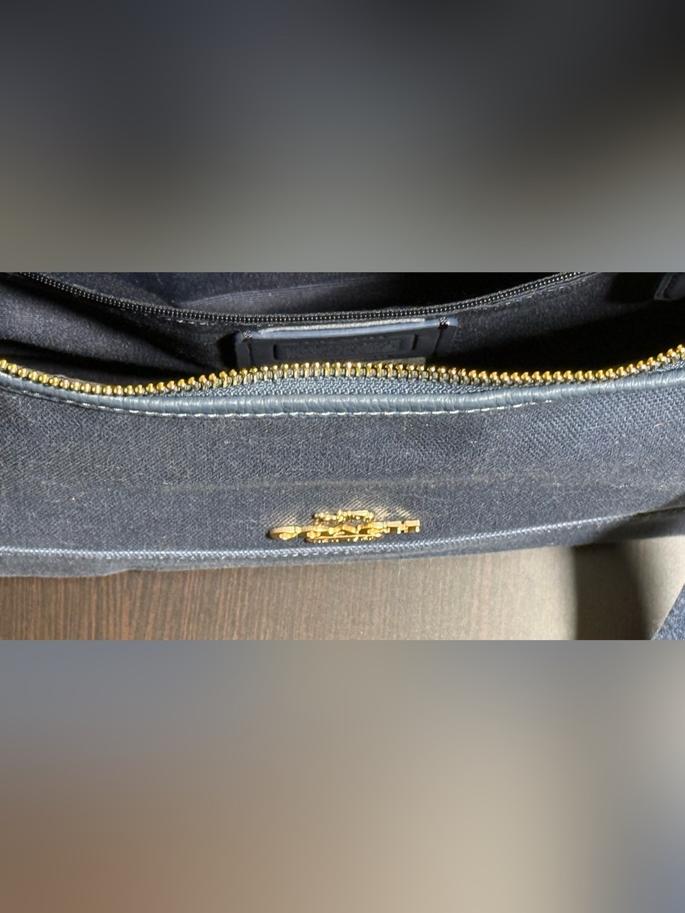 Coach Navy Canvas Shoulder Bag with Coin Pouch - Picture 7 of 11